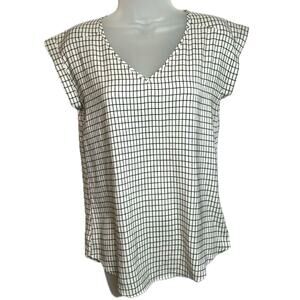 Express long top XS, short sleeve, grid pattern, buttery soft, business lady